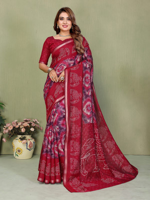 Sarly Printed Bollywood Cotton Blend Saree(Maroon)