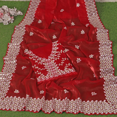 VIVAI CREATION Embellished Baluchari Satin Saree(Red)