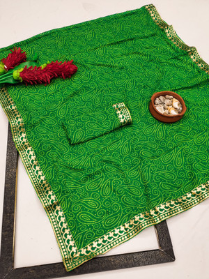 Kanooda Prints Printed Bandhani Georgette Saree(Green)