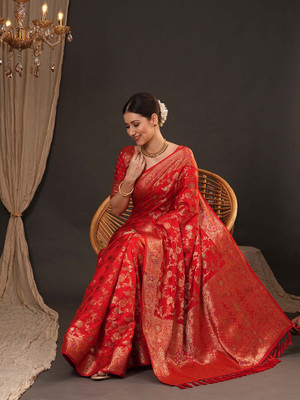 ANOUK Woven Banarasi Silk Blend Saree(Red)