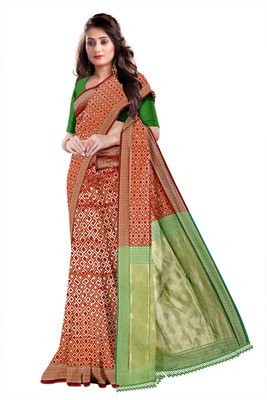 AVM SILK MILLS Printed Bollywood Silk Blend Saree(Maroon)