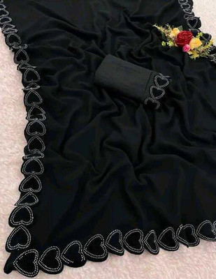 JASHALFAB Embellished Bollywood Georgette Saree(Black)