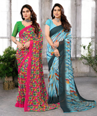 Divastri Printed Bollywood Georgette Saree(Pack of 2, Multicolor)