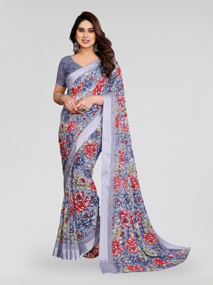Moda Rapido Embellished, Floral Print Bollywood Georgette, Satin Saree(Grey)