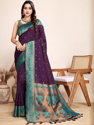 Moda Rapido Woven Daily Wear Silk Blend Saree(Purple)
