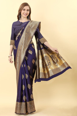 RASVRITI Woven Kanjivaram Pure Silk, Art Silk Saree(Blue)