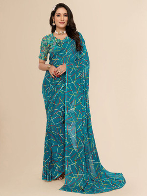 Moda Rapido Printed, Self Design Daily Wear Georgette Saree(Blue)