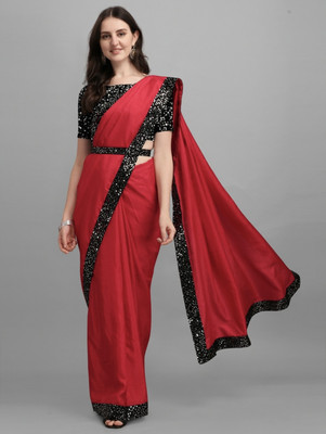 RK CORPORATION Solid/Plain Daily Wear Silk Blend Saree(Black)