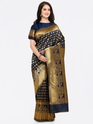 Hritika Woven, Self Design Banarasi Jacquard, Silk Blend Saree(Dark Blue)