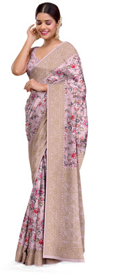 DHARMRAJ ENTERPRISE Printed Banarasi Crepe Saree(Beige)