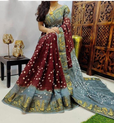 DHARMRAJ ENTERPRISE Woven Bandhani Art Silk Saree(Maroon)