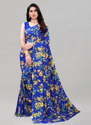 womensaree Printed Daily Wear Georgette Saree(Dark Blue)