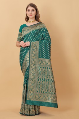 Bansari Textiles Woven Banarasi Jacquard, Cotton Silk Saree(Green)