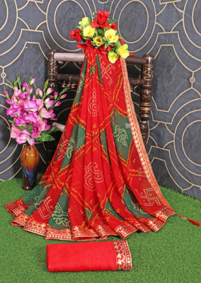 RAPIYA Printed Bandhani Georgette Saree(Light Green)