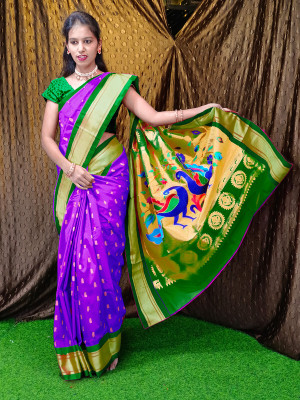 Spewim Woven Paithani Art Silk Saree(Purple)