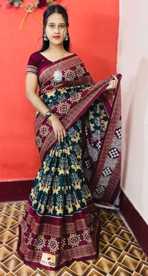 ARTFULTHREADS Printed Sambalpuri Pure Cotton Saree(Multicolor)
