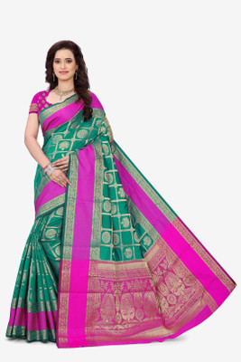 JS Clothing Mart Woven Assam Silk Silk Blend Saree(Light Green)