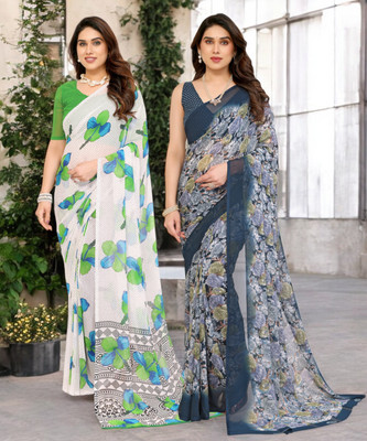 Divastri Printed Bollywood Georgette Saree(Pack of 2, Multicolor)
