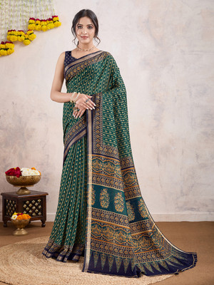 RekhaManiyar Printed Bollywood Viscose Rayon Saree(Green)