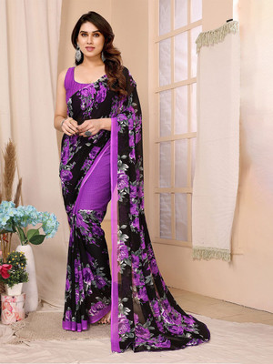 Moda Rapido Printed, Self Design Daily Wear Georgette Saree(Purple, Black)