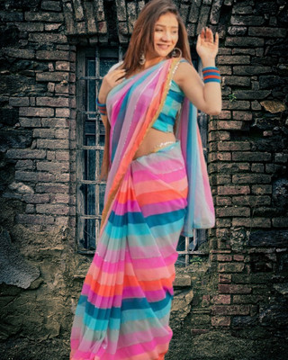 SHOBHTESH Digital Print, Printed, Striped Bollywood Georgette Saree(Multicolor)