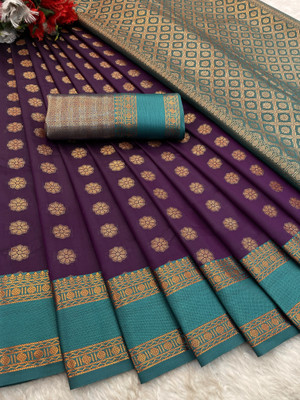jaygurudev Striped, Ombre, Self Design Bollywood Pure Silk Saree(Purple)