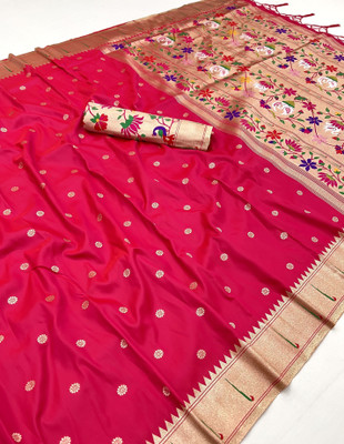 Spetila Woven Banarasi Jacquard, Pure Silk Saree(Red)
