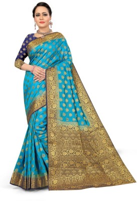 KALAVATIYA SILK MILLS Self Design Banarasi Art Silk Saree(Light Blue)