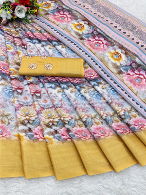 Sanskriti Synthetics Printed Bollywood Polyester Saree(Yellow)