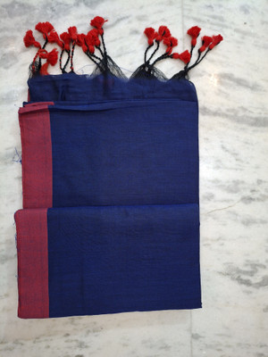 SOUMEN CREATION Solid/Plain Bollywood Cotton Blend Saree(Dark Blue)