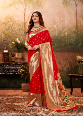 Divastri Woven Paithani Cotton Silk Saree(Red)