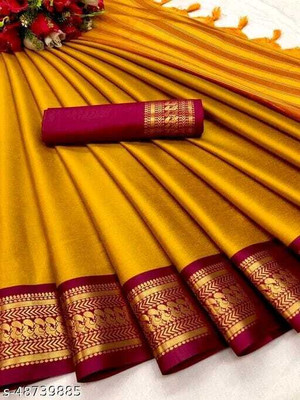 HITESH Self Design Bollywood Silk Blend Saree(Yellow, Red)