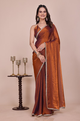 saanvi Solid/Plain Bollywood Chiffon Saree(Gold)