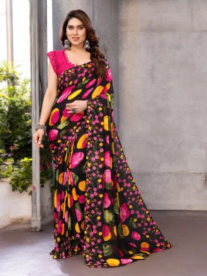 HouseOfCommon Printed Daily Wear Georgette Saree(Pink)