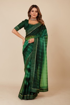 Aadishakti Fashion Embellished Bhagalpuri Silk Blend Saree(Dark Green)