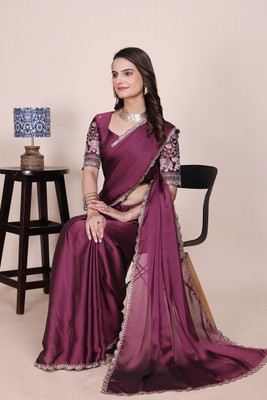 K 5 FASHION Embroidered Bollywood Georgette Saree(Brown)