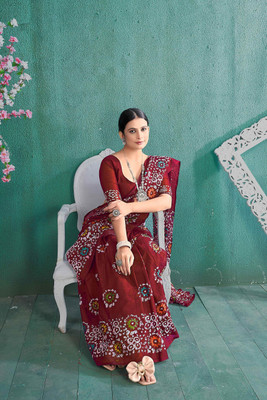Anjaneya Sarees Printed Bollywood Cotton Silk Saree(Maroon)