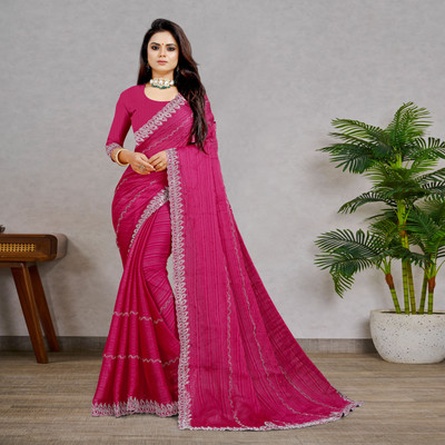 AARTI PRINTS Self Design Kanjivaram Georgette Saree(Pink)
