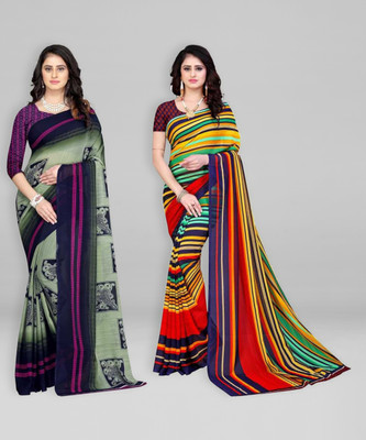 Leelavati Printed Daily Wear Georgette Saree(Pack of 2, Multicolor, Light Green)