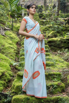 STAVA CREATION Digital Print Bollywood Linen Saree(White)