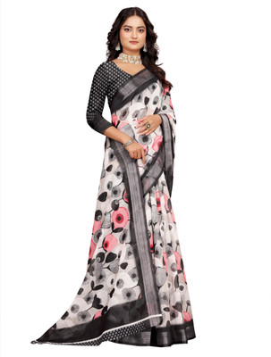 PRTRENDZ Woven Kanjivaram Pure Cotton, Cotton Linen Saree(Black)