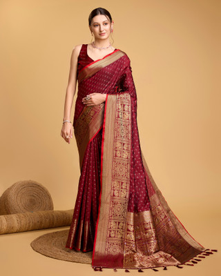 ZIBLON Self Design Patola Silk Blend Saree(Maroon)