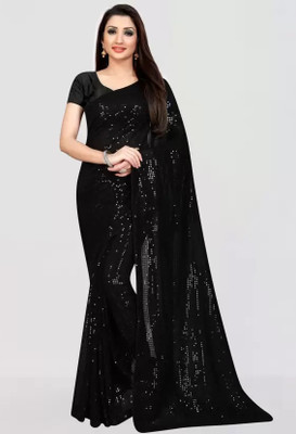 GAVUBAA Embellished Bollywood Georgette Saree(Black)