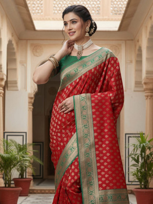ANOUK Woven Banarasi Silk Blend Saree(Red)
