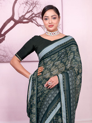 Kanooda Prints Printed Bollywood Georgette Saree(Multicolor)