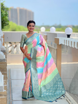 Yogik Creation Printed Banarasi Art Silk Saree(Multicolor)
