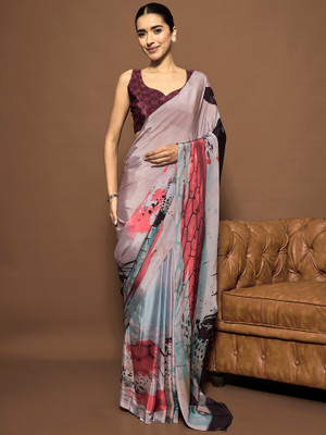 Sareemall Digital Print Bollywood Crepe Saree(Grey)