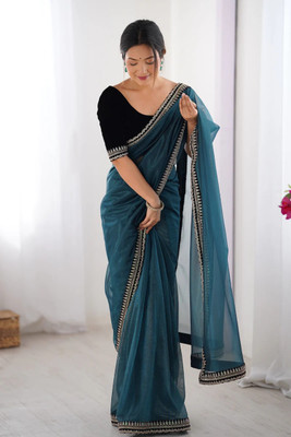 Shree Shyam Creation Solid/Plain, Embellished Bollywood Net Saree(Light Blue)
