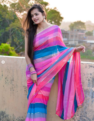 GAVUBAA Floral Print Bollywood Georgette Saree(Multicolor)