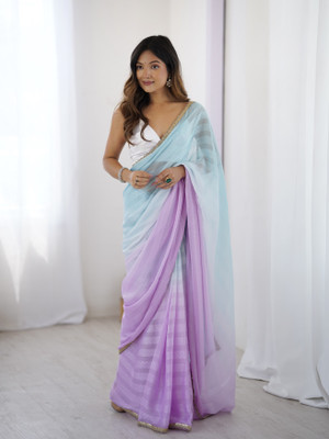 Divastri Solid/Plain Bollywood Satin Saree(Blue, Purple)